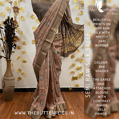 Semi Raw silk saree with pretty prints psySTUS21710