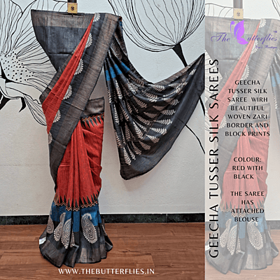 PURE GEECHA TUSSER  SILK SAREE  YBRSTSK23452