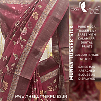 Munga Tusser silk saree with Kalamkari Prints YBRSTUS21300 Munga Tusser silk saree with Kalamkari Prints YBRSTUS21300