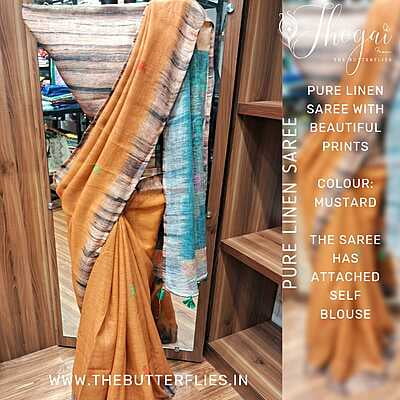 PURE  LINEN SAREE JSHSLIN22538