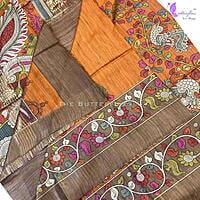 Hand Painted kalamkari sarees on Geecha Tusser YBRSTUS20379 Hand Painted kalamkari sarees on Geecha Tusser YBRSTUS20379