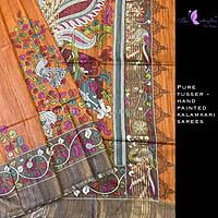 Hand Painted kalamkari sarees on Geecha Tusser YBRSTUS20379 Hand Painted kalamkari sarees on Geecha Tusser YBRSTUS20379