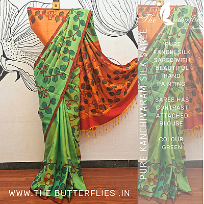 HAND PAINTED PURE KANCHIVARAM SOFT SILK SAREE  CUSSSIL22409